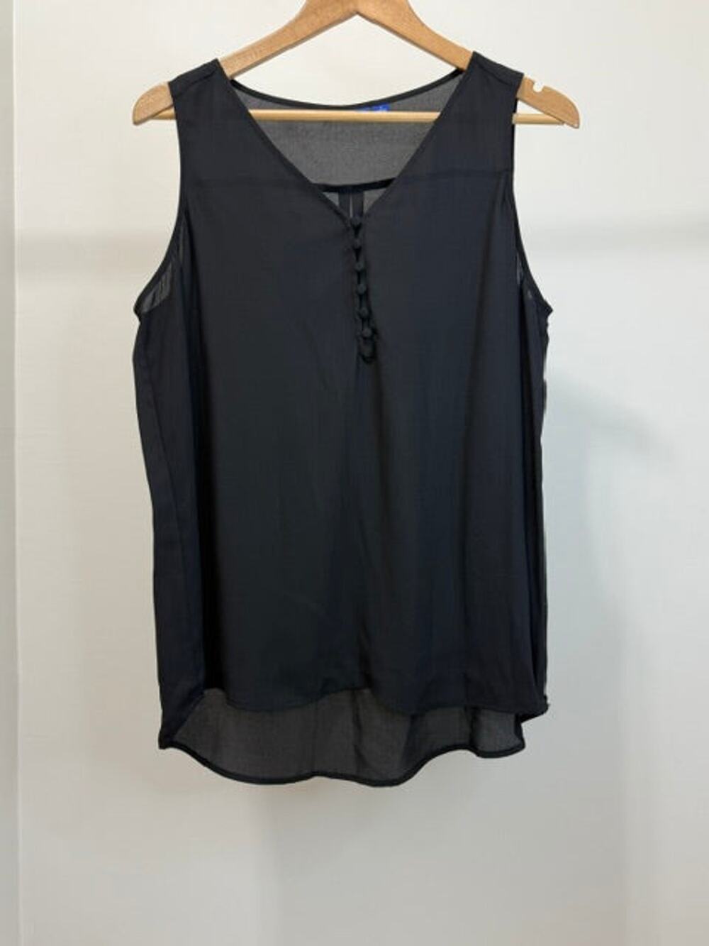 Apt. 9 V Neck Button Front Blouse Black Sleeveless SzL